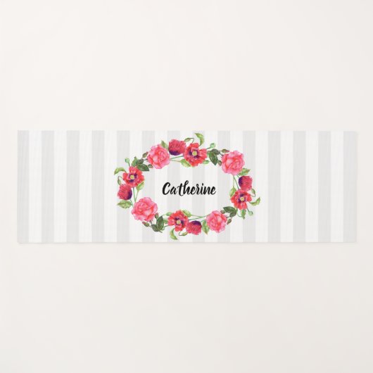Waterverf rode en roze bloemen groot ovaal ontwerp yogamat (Voorkant (horizontaal))