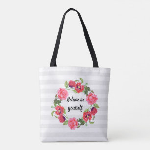 Waterverf Rode en Roze Bloemen Krans Cirkel Draagtas