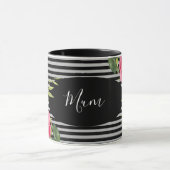 Waterverf rode en roze bloemen zwarte grijze strep mok (Midden)