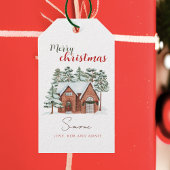 Waterverf Rode Groene Kerstboom Cadeaulabel