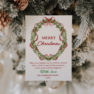 Waterverf rode groene krans kerst niet-foto feestdagenkaart