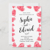 Waterverf rode harten op romantische bruiloft kaart (Voorkant)