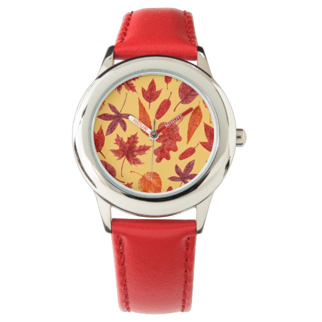 Waterverf rode herfstbladeren horloge (Voorkant)