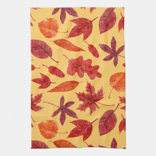 Waterverf rode herfstbladeren theedoek (Verticaal)