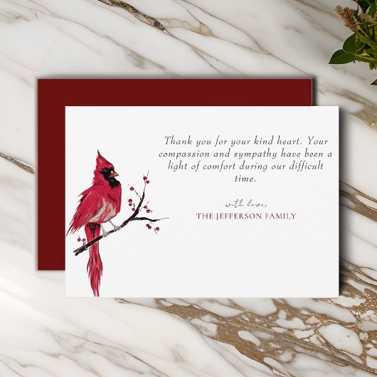 Waterverf Rode Kardinaal Begrafenis Dank u Bedankkaart