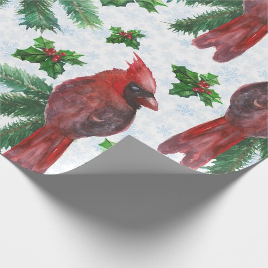 waterverf rode kardinale vogel cadeaupapier (Hoek)