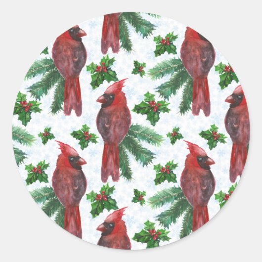 waterverf rode kardinale vogel ronde sticker (Voorkant)