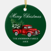 Waterverf rode kerst met rode vrachtwagen keramisch ornament (Voorkant)