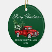 Waterverf rode kerst met rode vrachtwagen keramisch ornament (Links)