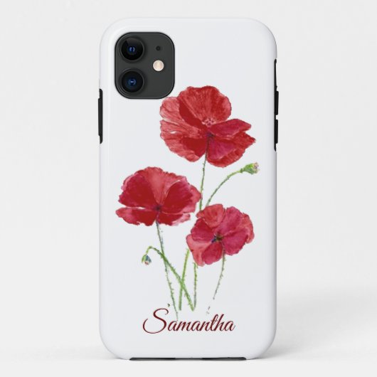 Waterverf Rode Klaproos Tuinbloemen Aangepaste naa Case-Mate iPhone Case (Achterkant)