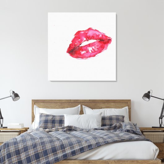 Waterverf rode lippen make-up die canvasafdruk bra canvas afdruk (Insitu (Slaapkamer))