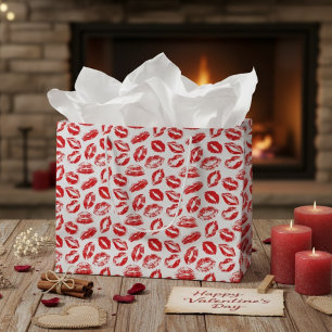 Waterverf Rode Lippen Print Patroon Valentijnsdag Groot Cadeauzakje