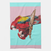 Waterverf Rode Macaw Parrots Kitchen Aqua Pink Theedoek (Verticaal)