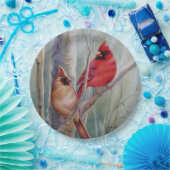 Waterverf rode noordelijke kardinale vogelpest papieren bordje (Feest)