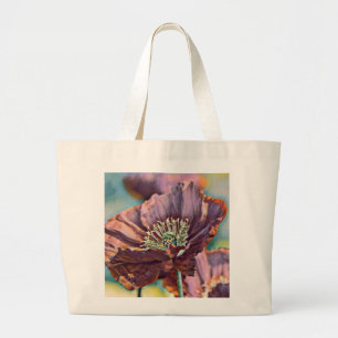 Waterverf Rode Paarse papaverbloemen Grote Tote Bag