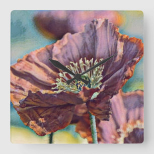  Waterverf Rode Paarse papaverbloemen  Vierkante Klok