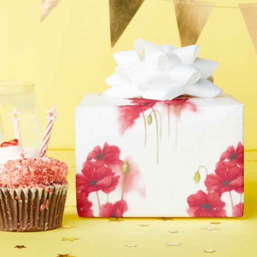 Waterverf Rode papaver Cadeaupapier (Verjaardagsfeest)