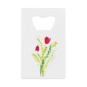 Waterverf Rode papaver Greenery Wildflower Rustic Kredietkaart Flessenopener