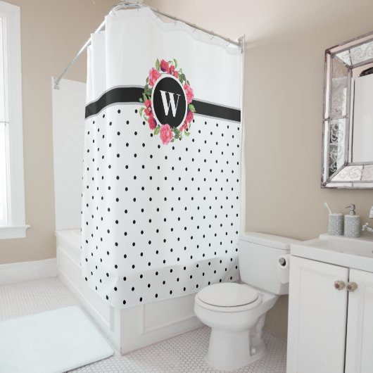 Waterverf Rode papaver roze rozen met baard monogr Douchegordijn (In situ)