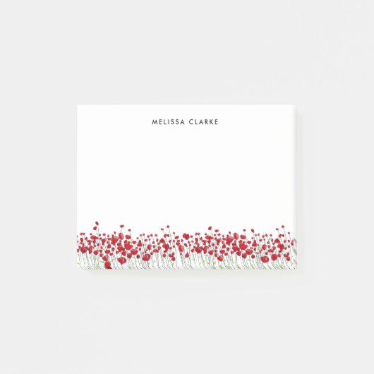 Waterverf rode papaver veer gepersonaliseerd post-it® notes (Voorkant)