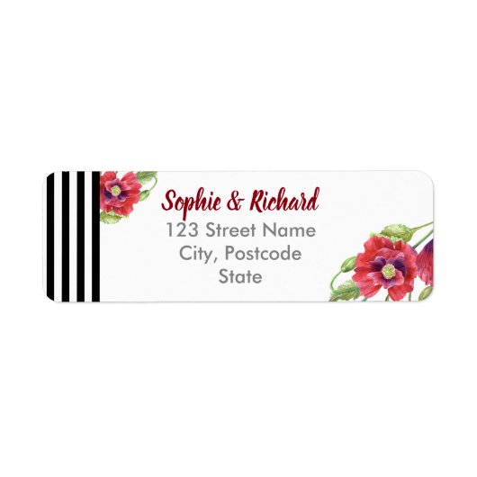 Waterverf Rode papaver Wilde Florale bruiloft Etiket (Voorkant)