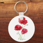 Waterverf Rode papaverbloem Sleutelhanger (Voorkant)