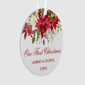 Waterverf Rode Poinsettia Bloemen Eerste Kerstmis Ornament (voorkant)
