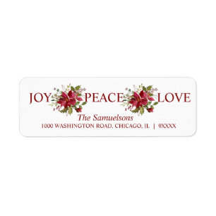 Waterverf Rode Poinsettia Kerstvreugde Peace Love Etiket