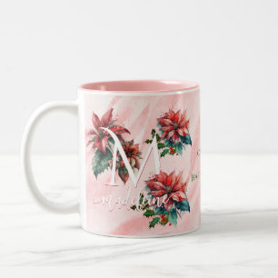 Waterverf Rode Poinsettia Mistletoe Naam Kerst Tweekleurige Koffiemok