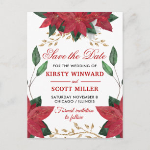Waterverf Rode Poinsettia Trouw Save the Date Briefkaart