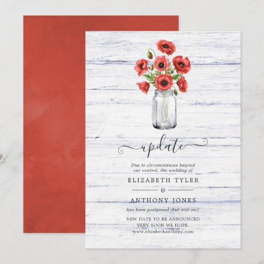Waterverf Rode Poppy Rustiek Land Bruiloft Update Kaart (Voorkant / Achterkant)