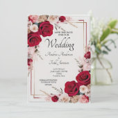 Waterverf rode roos bruiloft save the date (Staand voorkant)