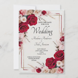 Waterverf rode roos bruiloft save the date