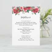 Waterverf Rode Rose Bloemen Bruiloft Menu (Staand voorkant)