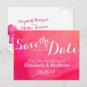 Waterverf rode roze bewaren de datumkaart aankondigingskaart (Voorkant / Achterkant)