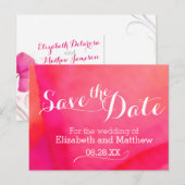 Waterverf rode roze bewaren de datumkaart aankondigingskaart (Voorkant / Achterkant)