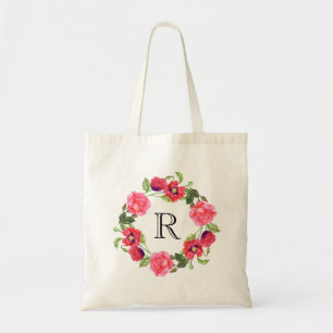 Waterverf Rode & Roze Bloemen Cirkel Krans Ontwerp Tote Bag