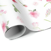 Waterverf Rode roze Floral Cadeaupapier (Rol Hoek)