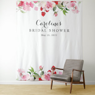 Waterverf Rode Roze Rozen Bruiloftsshower Achtergr Wandkleed