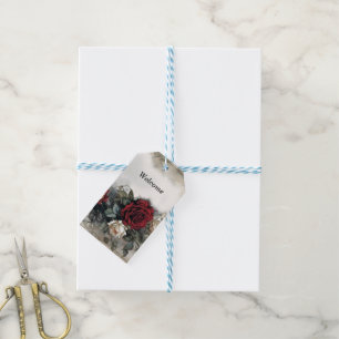 Waterverf rode rozen Gothic bruiloft Cadeaulabel