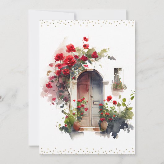 Waterverf rode rozen lenteverklep nieuw startpunt aankondiging (Achterkant)