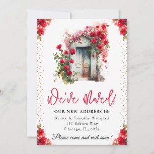 Waterverf rode rozen lenteverklep nieuw startpunt aankondiging