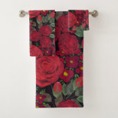 Waterverf rode rozen op zwart, bad handdoek (Insitu)
