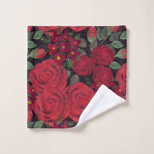 Waterverf rode rozen op zwart, bad handdoek (Wasdoekje)
