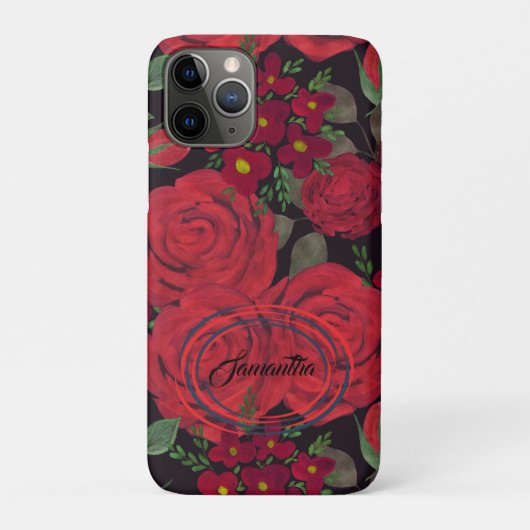 Waterverf rode rozen op zwart Case-Mate iPhone case (Achterkant)