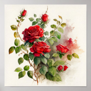 Waterverf rode rozen poster