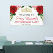 Waterverf rode rozen welkom verjaardagsfeestje spandoek (Beurs)