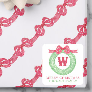 Waterverf Rode Stip Lint Monogram Krans Vierkante Sticker