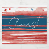 Waterverf rode strepen en blauwe band sparkling wijnetiket (Enkel label)