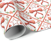 Waterverf Rode Strik Coquette Kerstpatroon Cadeaupapier (Rol Hoek)
